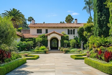 Obraz premium Luxurious Mediterranean style villa surrounded by lush gardens