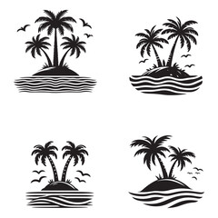 Coconut tree silhouette. Tropical palm trees black silhouette collection, Summer vacation concept. Vector isolated on white background