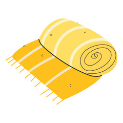 Beach Towel Vector Illustration. Isolated on White. Summer Vacation Design Object. Bathroom and Sunbathes Relaxation Equipment. 