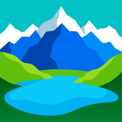 Vector Design Serene Mountain Lake with Turquoise Waters