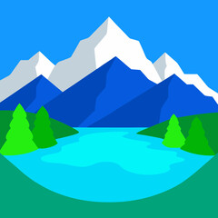 Vector Design Serene Mountain Lake with Turquoise Waters