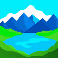 Vector Design Serene Mountain Lake with Turquoise Waters