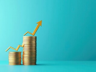 Stacked gold coins with rising arrow, symbolizing passive income growth, 3D illustration