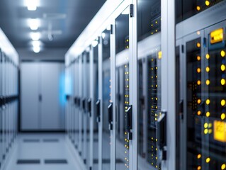 Futuristic Ransomware Defense Concept with Copy Space for Server Room Protection - Overlay of Ransomware Warning Backdrop