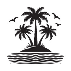 Coconut tree silhouette. summer sea design, Summer vacation concept. Vector isolated on white background
