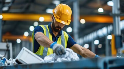 Efficient Worker Operating Waste Compactor in Industrial Waste Management Facility