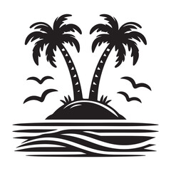 Coconut tree silhouette. summer sea design, Summer vacation concept. Vector isolated on white background