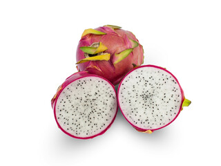 Sliced and whole dragon fruit clipping path on isolated white background