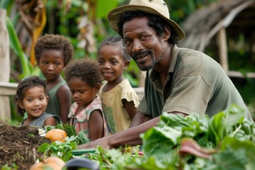 Eco-Friendly Education: Man Teaching Kids About Composting and Waste Management at Home