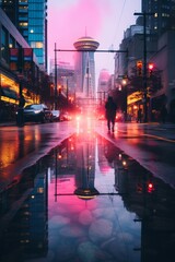 Obraz premium Rainy Night Cityscape with Reflections