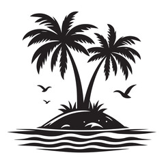 Coconut tree silhouette. summer sea design, Summer vacation concept. Vector isolated on white background