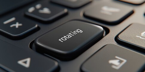 Fototapeta premium Close-up of a black computer keyboard with a white 'rotating' key