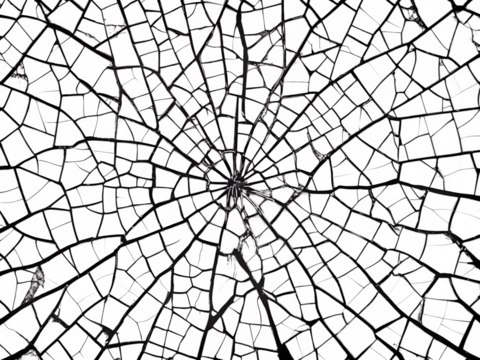 Cracked pattern, black and white isolated on transparent background