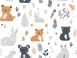 A whimsical seamless pattern featuring cute owls and soft pastel leaves, perfect for children's rooms and playful designs.