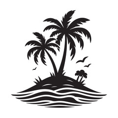 Coconut tree silhouette. summer sea design, Summer vacation concept. Vector isolated on white background