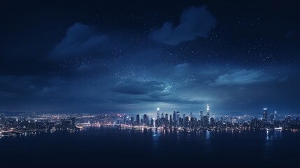 Fototapeta premium Night City Skyline with Stars and Clouds