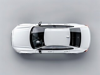 A top view of a white car on a gray background