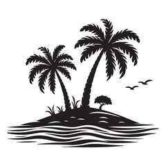 Coconut tree silhouette. summer sea design, Summer vacation concept. Vector isolated on white background