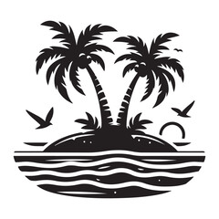 Coconut tree silhouette. summer sea design, Summer vacation concept. Vector isolated on white background