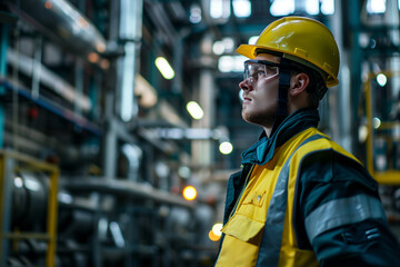 An industrial worker wearing safety gear. Generative AI tools