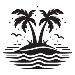 Coconut tree silhouette. summer sea design, Summer vacation concept. Vector isolated on white background