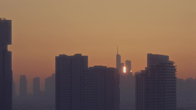 Golden sunset in modern city