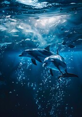 Obraz premium Two dolphins swimming in the ocean