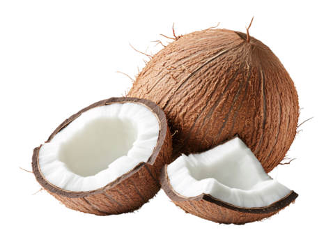 a coconut with a cut open coconut