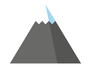 A simple and clean vector design of a mountain peak with snow, shown in shades of grey and white. The isolated illustration emphasizes the sharpness of the peak, suitable for minimalist designs.