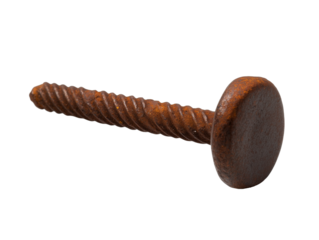 rusty iron nail with rough corroded surface and slight bending isolated on transparent background 