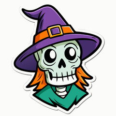 Adorable Halloween Skeleton with Witch Hat - Baby Sticker Design on White Background  art vector illustration