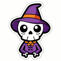 Adorable Halloween Skeleton with Witch Hat - Baby Sticker Design on White Background  art vector illustration