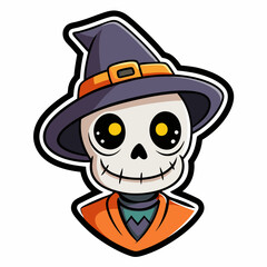 Adorable Halloween Skeleton with Witch Hat - Baby Sticker Design on White Background  art vector illustration