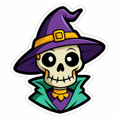 Adorable Halloween Skeleton with Witch Hat - Baby Sticker Design on White Background  art vector illustration