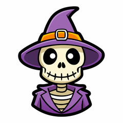 Adorable Halloween Skeleton with Witch Hat - Baby Sticker Design on White Background  art vector illustration