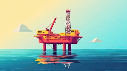 Naklejka premium Minimalist offshore floating platform with clean lines and vibrant colors in flat design