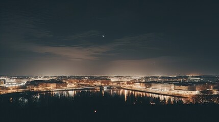 Fototapeta premium Cityscape at Night with River and Lights