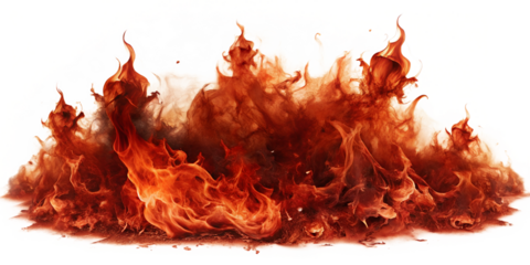 Real red flames isolated on transparent background