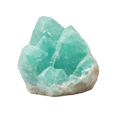 Beautiful aquamarine crystal cluster with unique formations and bright turquoise hues, perfect for decoration or collection. transparent background