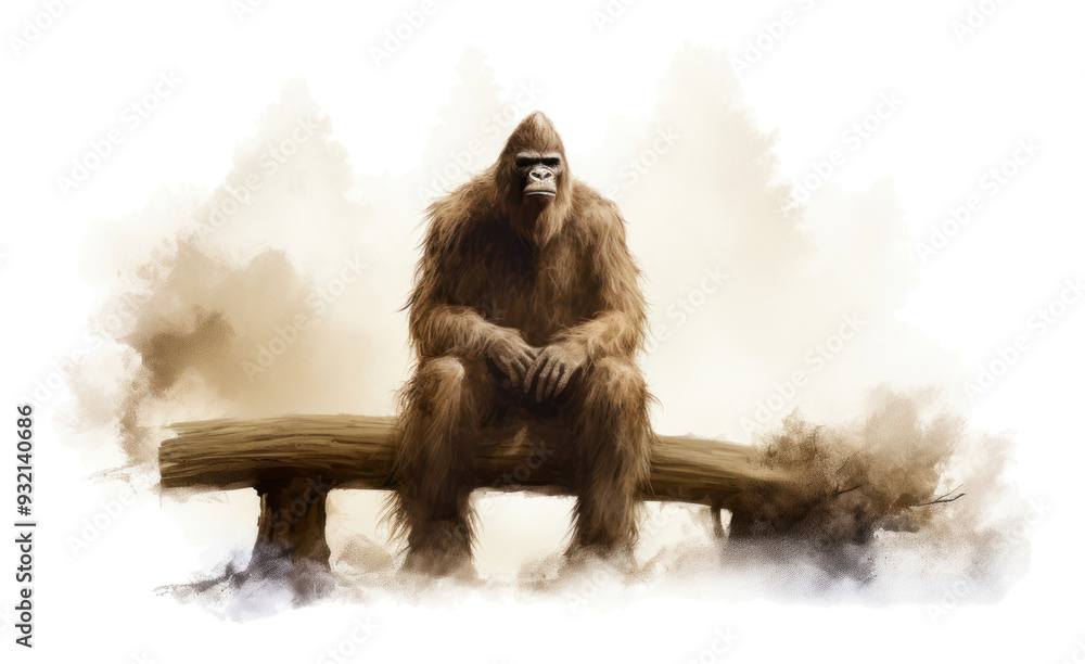 Poster PNG Bigfoot wildlife sitting drawing.