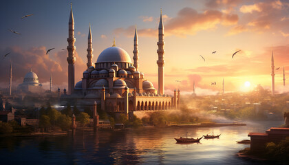 Fototapeta premium you are standing on a hilltop overlooking a mosque