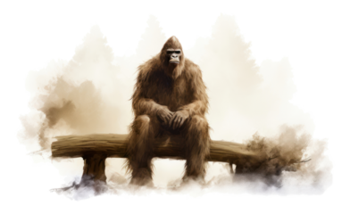 PNG Bigfoot wildlife sitting drawing.