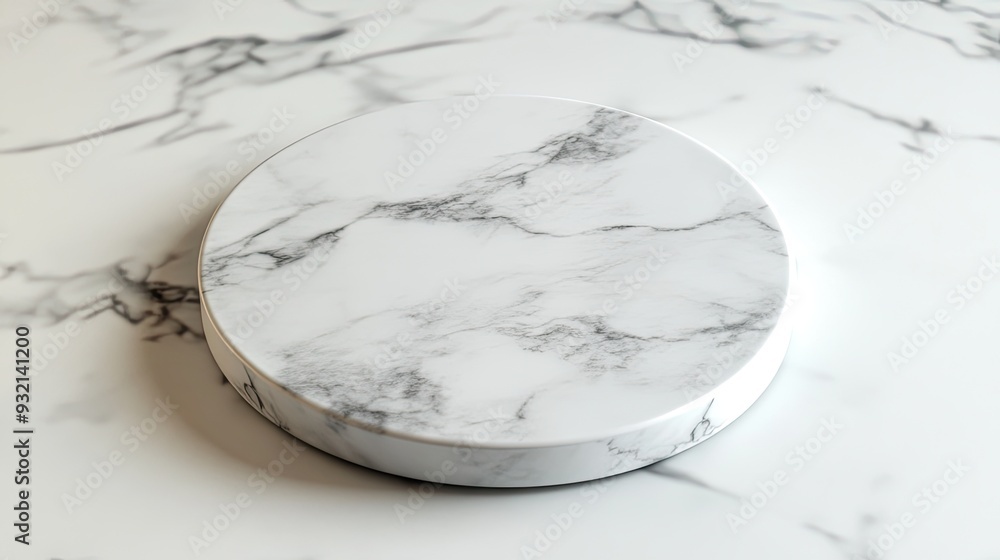 Poster circular marble platform on a white surface. perfect for showcasing products or creating minimalist 
