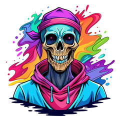 Colorful Skull Concealed by Shirt - Vibrant Splash Design for T-Shirts on a White Background art vector illustration