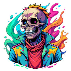 Colorful Skull Concealed by Shirt - Vibrant Splash Design for T-Shirts on a White Background art vector illustration