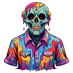 Colorful Skull Concealed by Shirt - Vibrant Splash Design for T-Shirts on a White Background art vector illustration