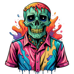 Colorful Skull Concealed by Shirt - Vibrant Splash Design for T-Shirts on a White Background art vector illustration