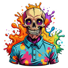 Colorful Skull Concealed by Shirt - Vibrant Splash Design for T-Shirts on a White Background art vector illustration