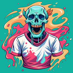 Colorful Skull Concealed by Shirt - Vibrant Splash Design for T-Shirts on a White Background art vector illustration