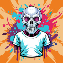 Colorful Skull Concealed by Shirt - Vibrant Splash Design for T-Shirts on a White Background art vector illustration